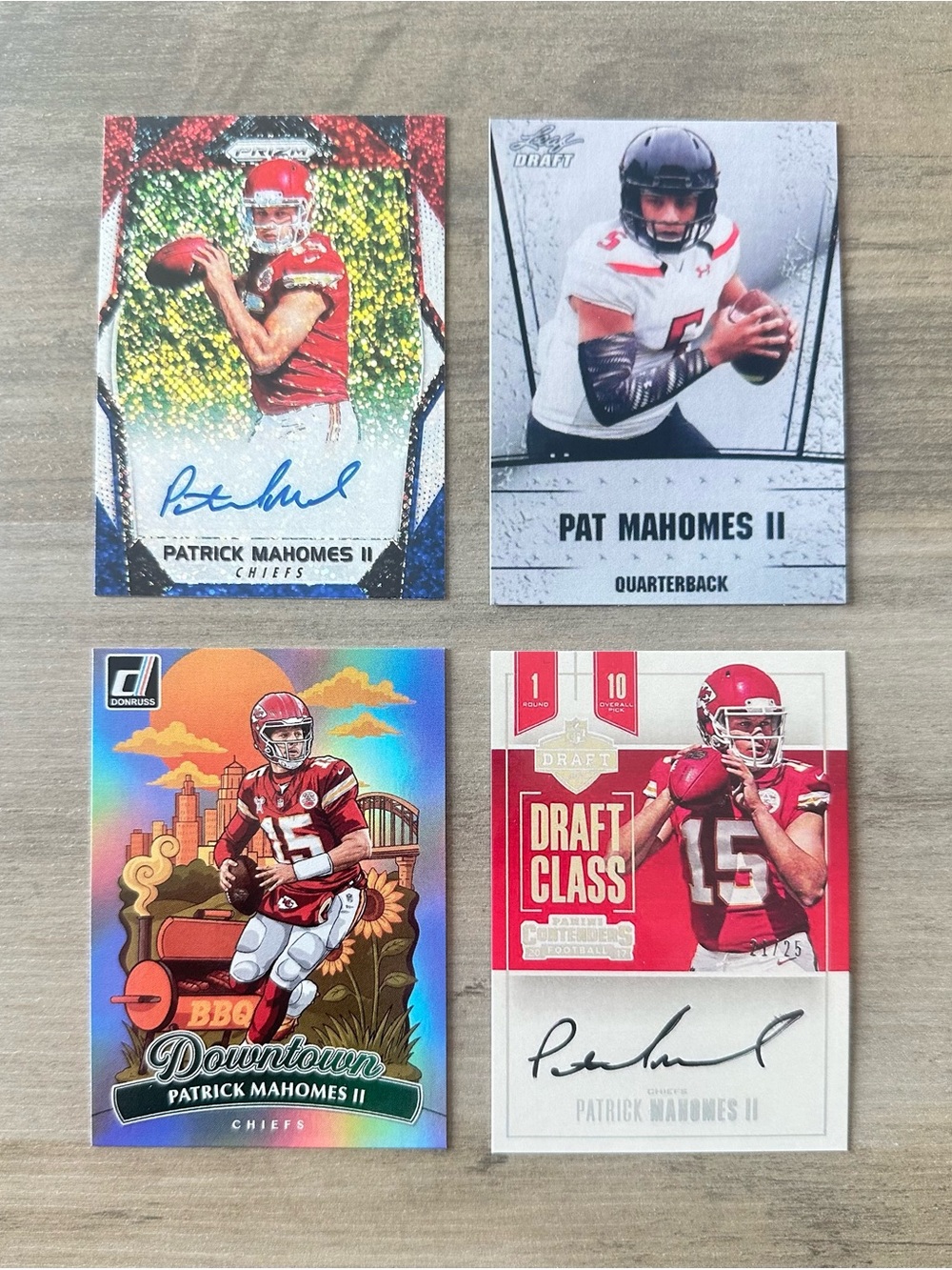 Patrick Mahomes Signed Rookie Lot of (4) Novelty Football Cards.